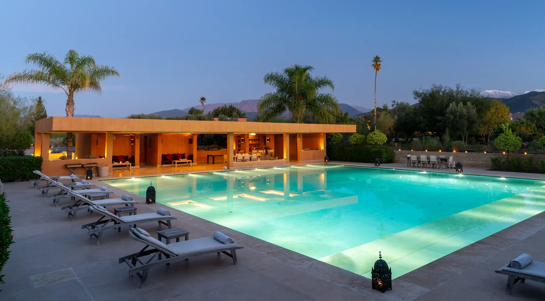 Swimming pool and gardens at the private Morocco retreat estate