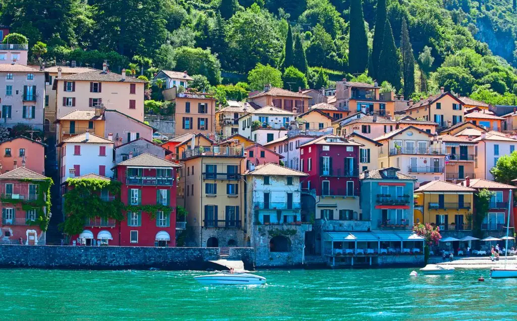 Colourful waterfront village beside Lake Como