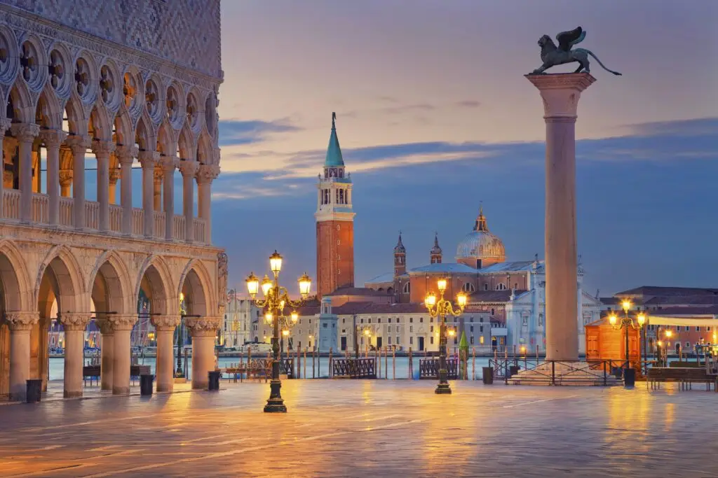 St Mark’s Square and the Doge’s Palace in Venice at twilight
